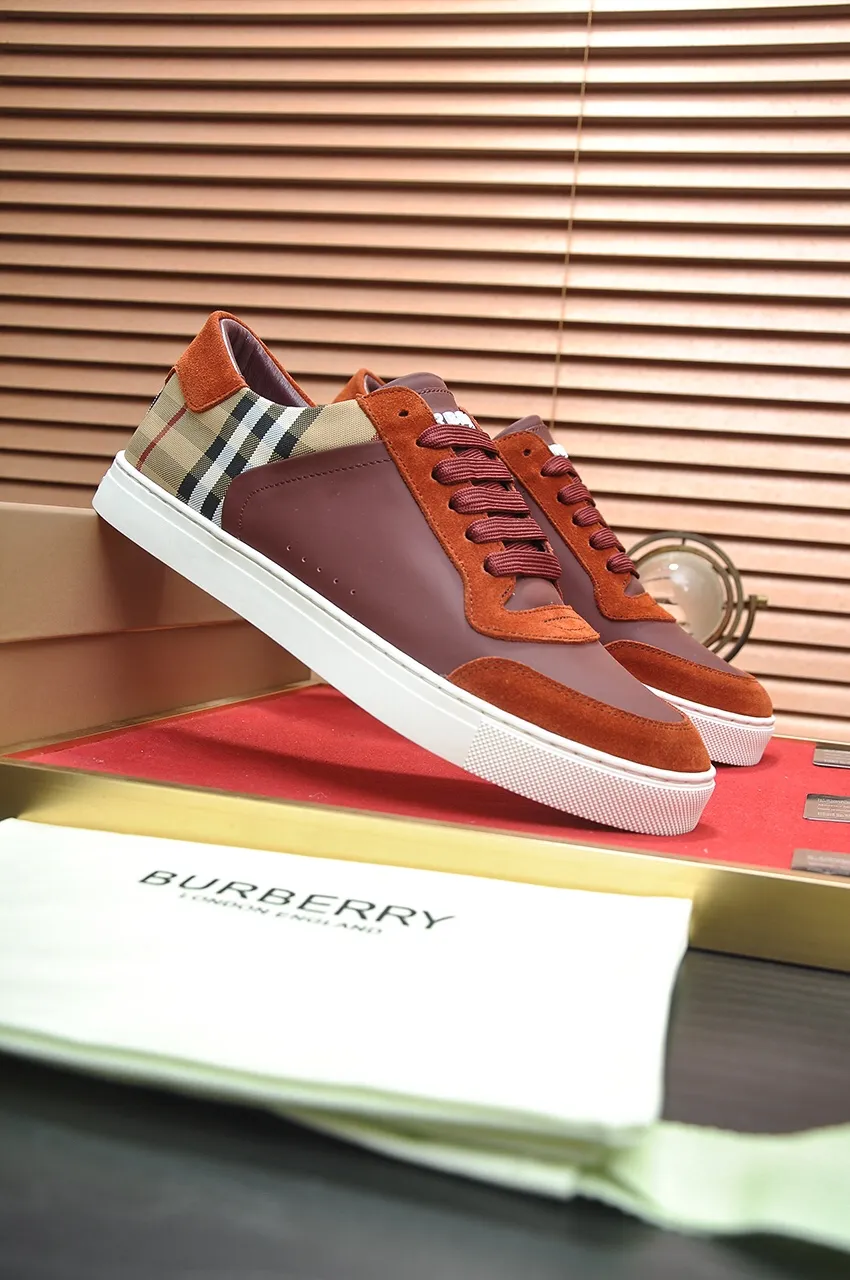 Men's shoes💰480💶[Burberry] (cowhide lining) classic low-top sneakers｜Imported cowhide with classic plaid fabric｜Cow leather lining｜Original outsole｜Fine workmanship and comfortable to wear Size: 38-44 (customized at 45)